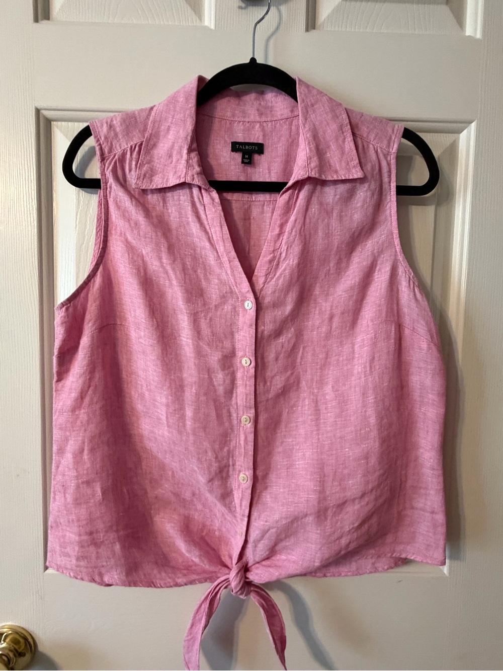 Talbot's Sleeveless Linen Front Tie Shirt